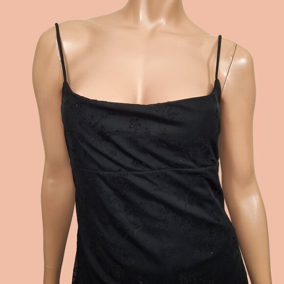 Vintage 90s Y2K Black Jumpsuit Dress Overlay Glitter Flocked Velvet Size M - Picture 3 of 10
